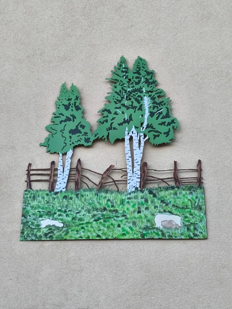 Relief arborescent en acier corten et fer forgé, pièce unique